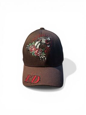 Ed hardy Brown Embroidered Panther & Rose Baseball Cap